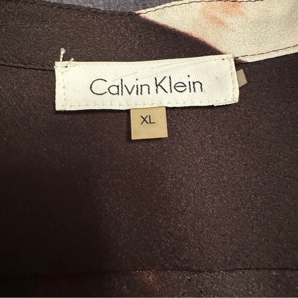 Calvin Klein Modern Graphic Top Blouse XL Multicolor Long Roll Tab Sleeve Black - Picture 2 of 14